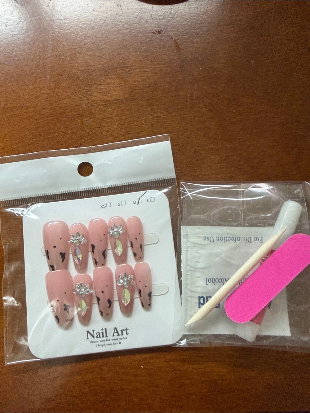 Pink Rhinestone Floral Press-On Nails - Picture 2 of 2